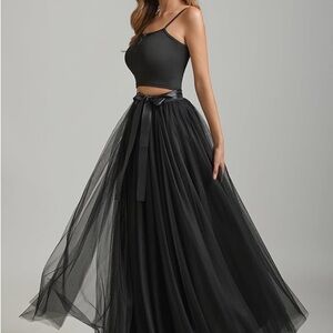 Elegant NEW WITH TAGS Black Tulle Skirt with Satin Tie Up Belt, Holiday Item